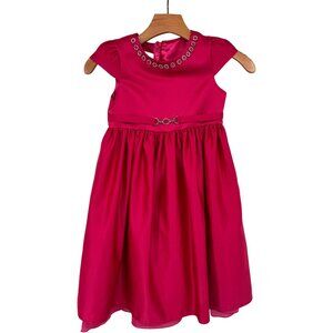 American Princess Girls size 6X Fuchsia Satin Dress Rhinestone Details  Bow Back